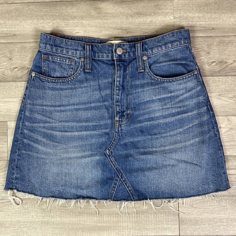 Madewell Frayed Hem A-Line Denim Jean Skirt Medium Wash sz 27